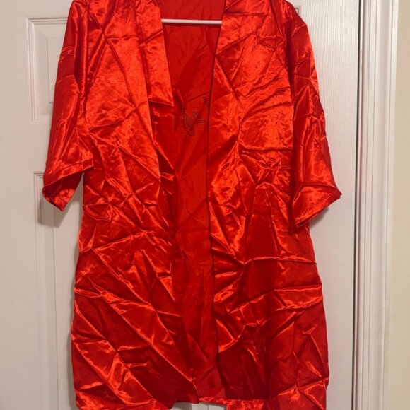 Silk Short Robe/Kimono Maid of Honor Rhinestone Red Wrap/Tie - One Size - Picture 3 of 3